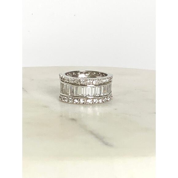 Vintage Sterling Silver Wide Band CZ Eternity Ring Size 8.25 RP 925 Classic Glam